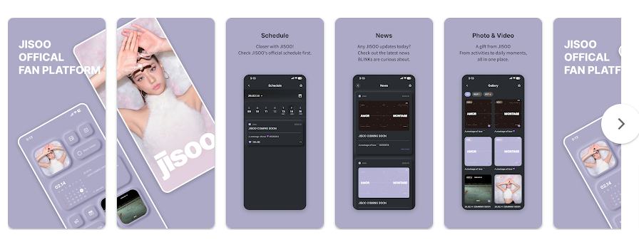 Mobile app interface mockups showing schedule, news, and photo sections