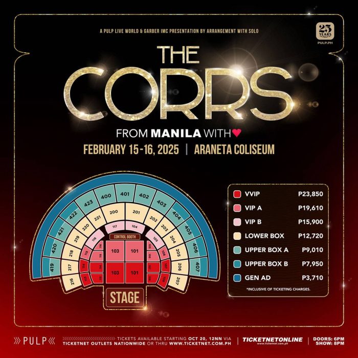 The Corrs Manila Concert 2025 Seating Plan and Prices