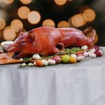 Roast pig food with vegetables