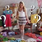 A woman confused on what outfit to wear