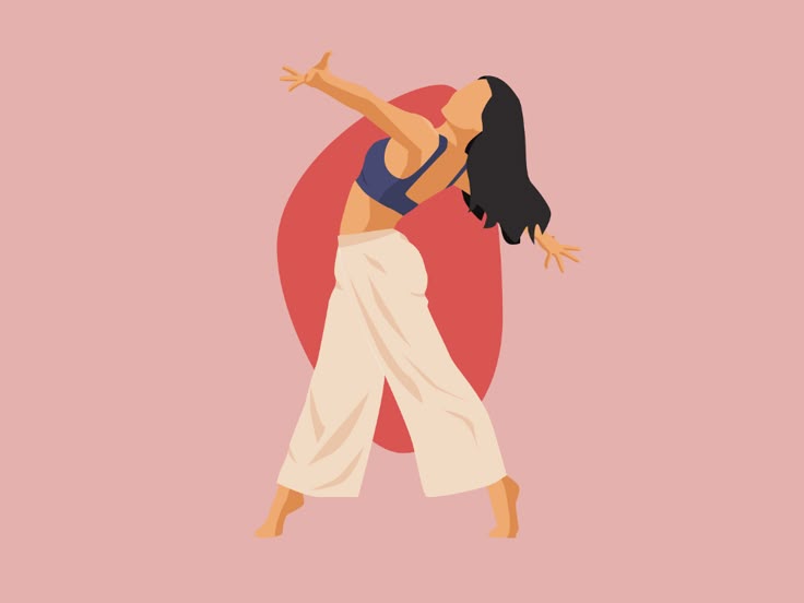 A minimalist illustration of a woman in a joyful and expressive dancing pose