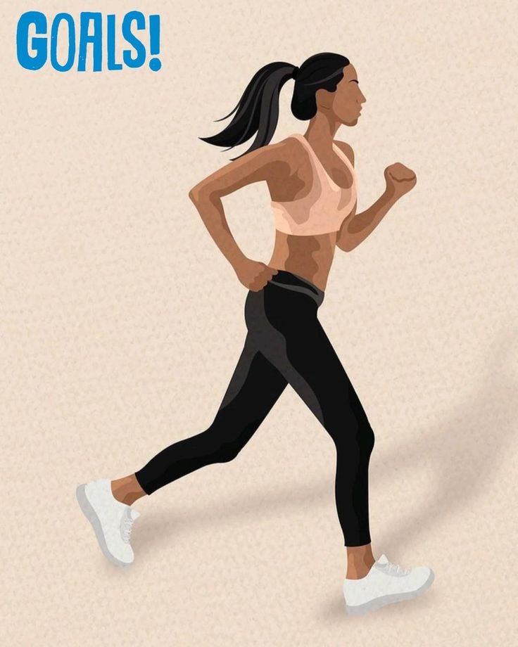 An illustration of a woman running with the motivational text 'GOALS!'