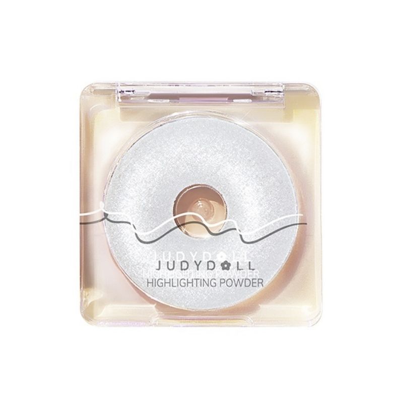 JudyDoll highlighting powder compact with shimmering white highlighter pan