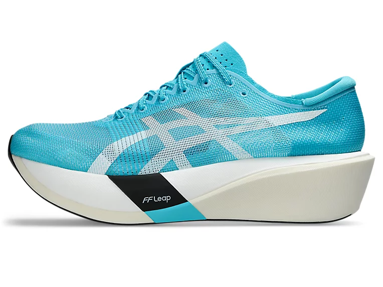 Asics cyan blue running shoe with white midsole